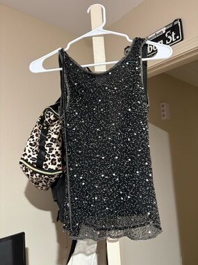 Stenay Black Sequin Dress with Silver Bead Detail
